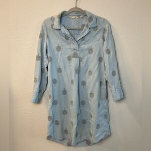 Soft Surroundings Paisley Park Tunic Dress Chambray Feather Embroidered PXS